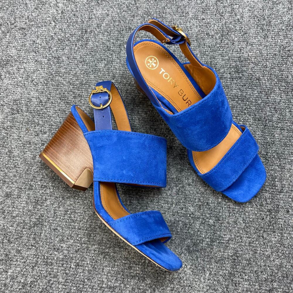 Tory Burch Royal Blue Suede Block Heel Sandals